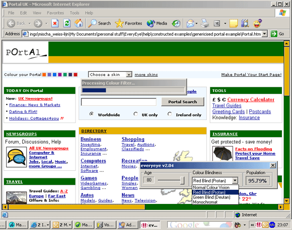 the 'adjust view settings' window allows you to determine the type of visual impairment you want to simulate